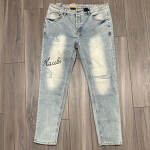 Ksubi Faded Blue Jeans with Distressed Accents